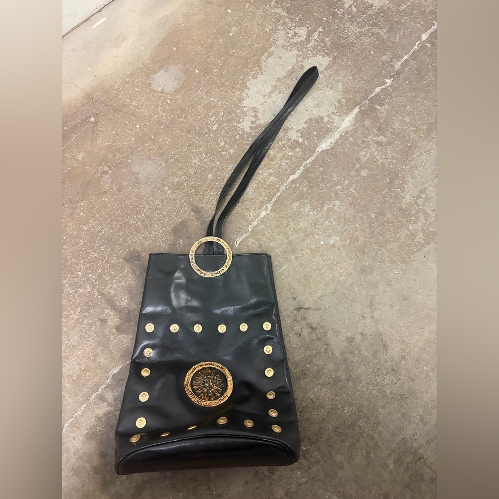 Vintage Rougier Paris Black and Gold Studded genuine leather Women's Bag